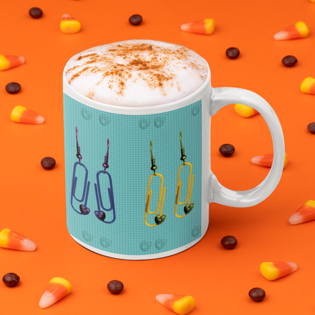 Retro 60's Paperclip Themed Ceramic Mug, Kitsch Mug | by Victory In Wellness