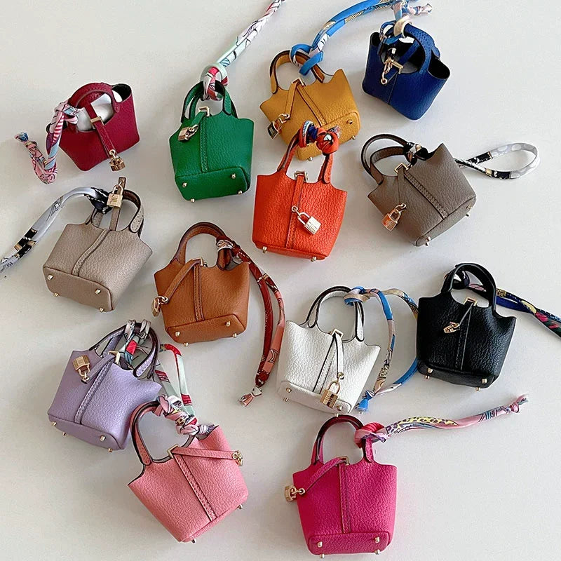 Mini Bag Pendant Car Interior Rearview Mirror Decoration High-End Leather Headphone Bag Coin Purse Multifunctional Keychain