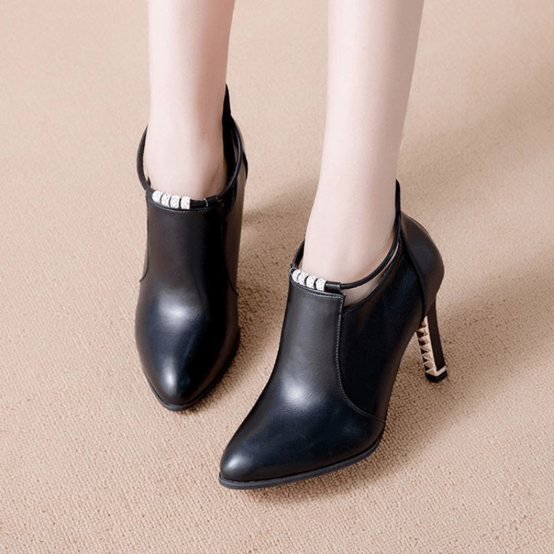 [Fashion Rhinestone Ankle Boots] Fashion Rhinestone Detail Women's Pointed Toe Ankle Boots | Synthetic Ultrahigh Stiletto Heels, Casual Dress Style with Back Zipper, Metal Thin Heel, Comfortable Shoes for Autumn And Winter 20