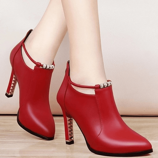 [Fashion Rhinestone Ankle Boots] Fashion Rhinestone Detail Women's Pointed Toe Ankle Boots | Synthetic Ultrahigh Stiletto Heels, Casual Dress Style with Back Zipper, Metal Thin Heel, Comfortable Shoes for Autumn And Winter 20