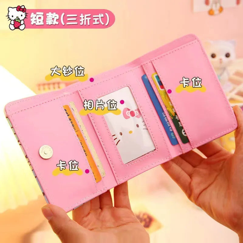 Hello Kitty Wallets for Women Sanrios Cute Coin Purse Girls ID Card Holder Bags Travel Shopping Pocketbook Fashion Billfold Gift