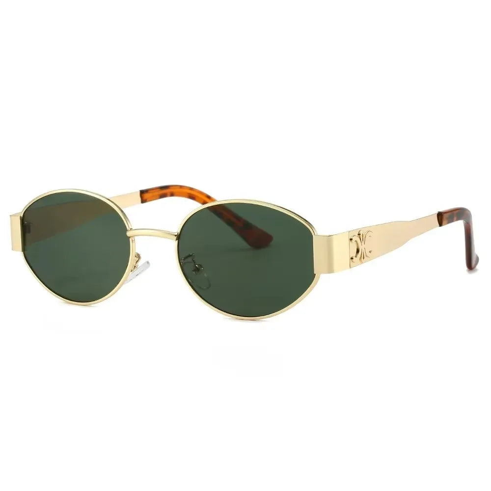 Luxury metal brand men's and women's sunglasses, unisex designer fashion sunglasses, oval shaped unisex fashion glasses