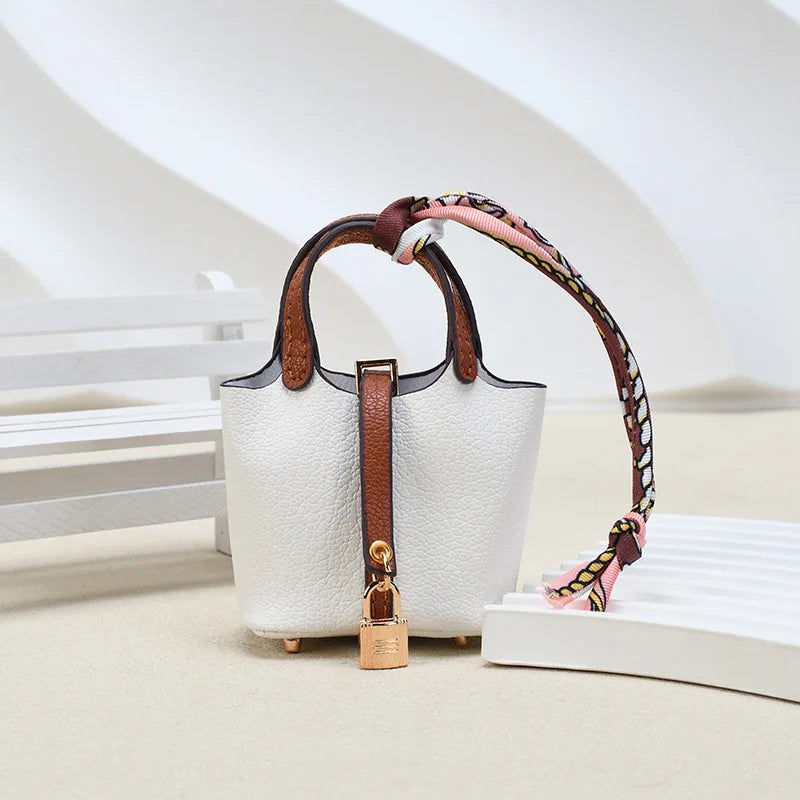 Mini Bag Pendant Car Interior Rearview Mirror Decoration High-End Leather Headphone Bag Coin Purse Multifunctional Keychain