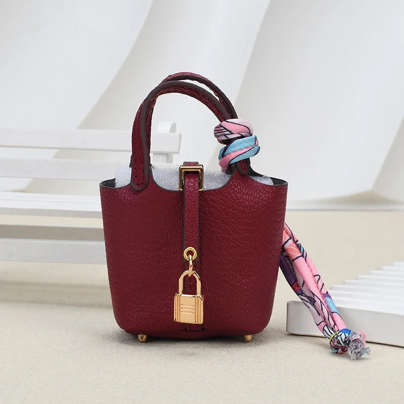 Mini Bag Pendant Car Interior Rearview Mirror Decoration High-End Leather Headphone Bag Coin Purse Multifunctional Keychain