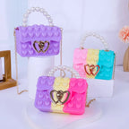 Silicone Love Bubble Jelly Bag, Popper Pressure Relieving Purse, Pop It Handbag With Faux Pearl Handle, Cute Chain Crossbody Bag