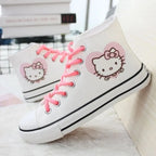 real photos Spring autumn student women's canvas shoes cute Hello Kitty high top board shoes men's couple white casual shoes