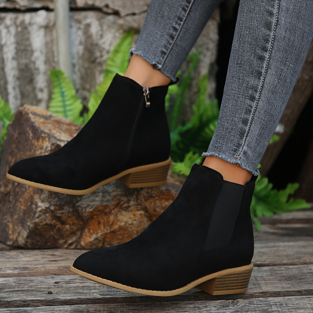 Pointed Toe Ankle Boots with Chunky Heels