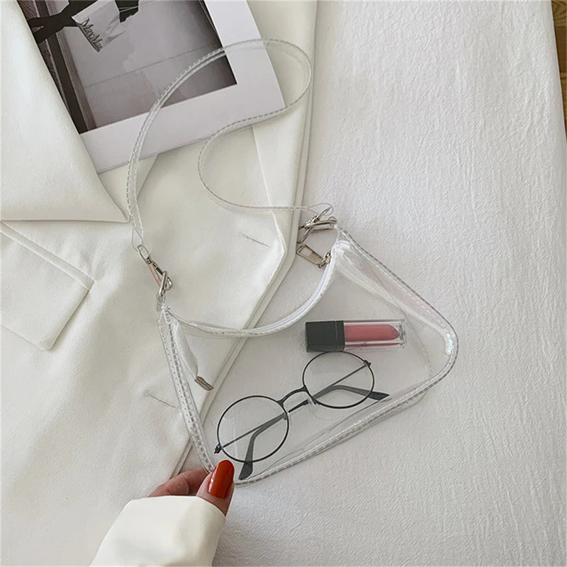 Fashion Vintage Ladies Jelly Solid Color Clear Underarm Bag Casual Women Hobos Handbags Purse Fashion Cell Phone Shoulder Bag