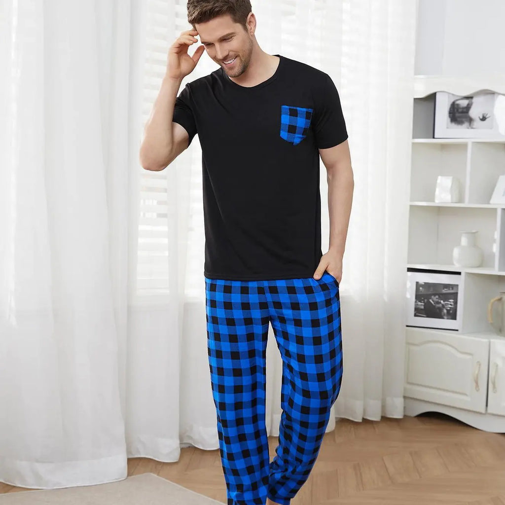 Men's Short-Sleeved Pajama Set with Long Pants