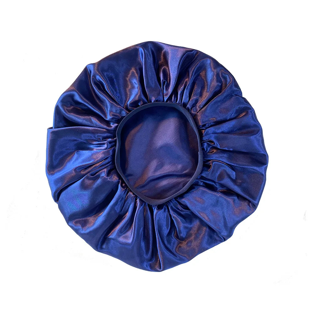 New Women Oversized Silky Hair Soft Elegant Bonnet Solid Color Satin Bonnet Sleeping Night Cap Elastic Shower Bath Hats