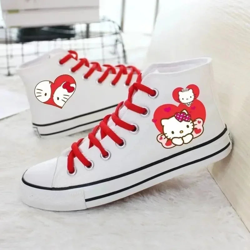 real pictures hello kitty cat 2025 New plus size Branded Students Soft Girl sports man white Canvas Shoes women Casual Shoes