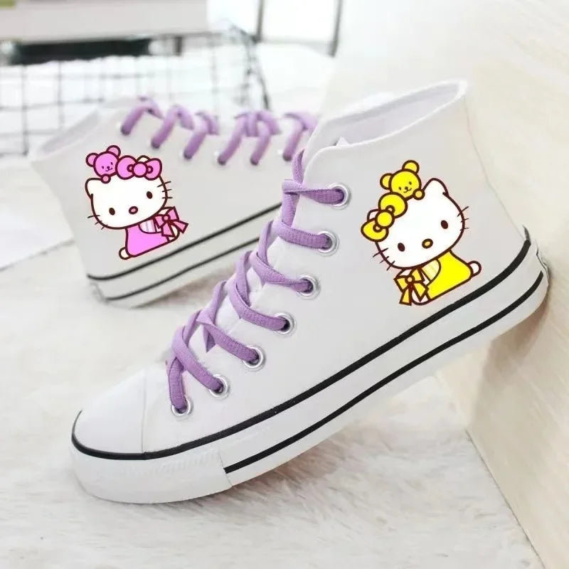 real pictures hello kitty cat 2025 New plus size Branded Students Soft Girl sports man white Canvas Shoes women Casual Shoes