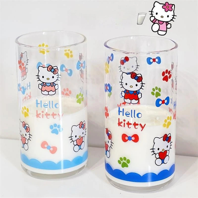 Kawaii Sanrio Hello Kitty Anime Cartoon Glass Cup Home Dormitory Office Fruit Juice Milk Coffee Breakfast Water Cup Cute Gift