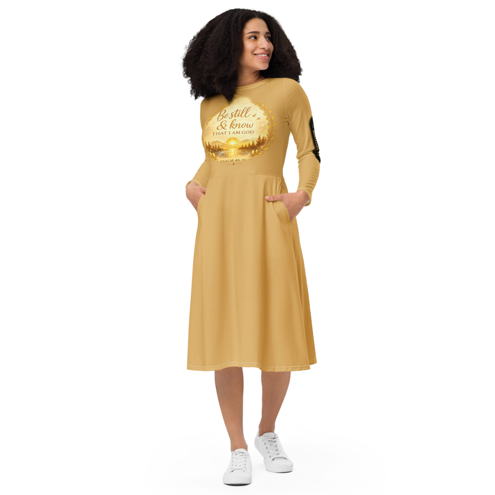 All-Over Print Long Sleeve Midi Dress