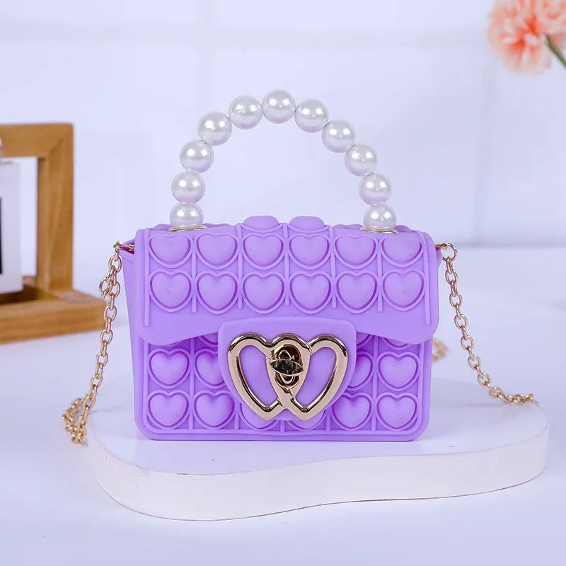 Silicone Love Bubble Jelly Bag, Popper Pressure Relieving Purse, Pop It Handbag With Faux Pearl Handle, Cute Chain Crossbody Bag