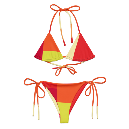 Orange Multi All-Over Print Recycled String Bikini