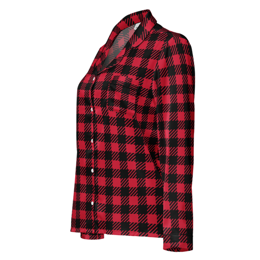 Red Plaid All-Over Print Women's Long Sleeve Pajama Top