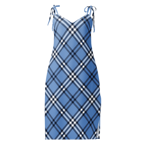 Blue Plaid All-Over Print Slip Dress