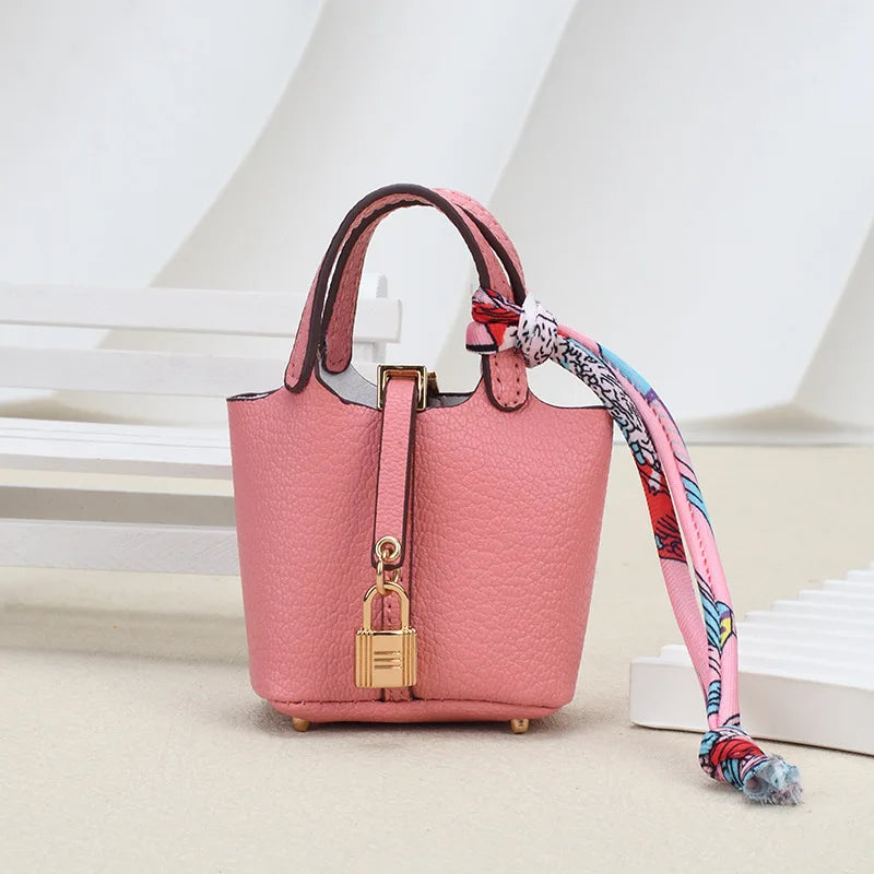 Mini Bag Pendant Car Interior Rearview Mirror Decoration High-End Leather Headphone Bag Coin Purse Multifunctional Keychain