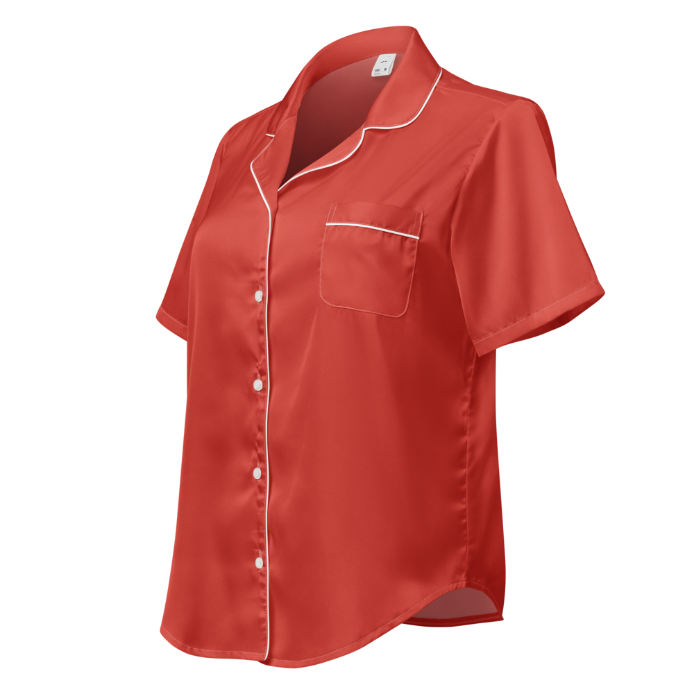 Crimson All-Over Print Women's Short Sleeve Pajama Top