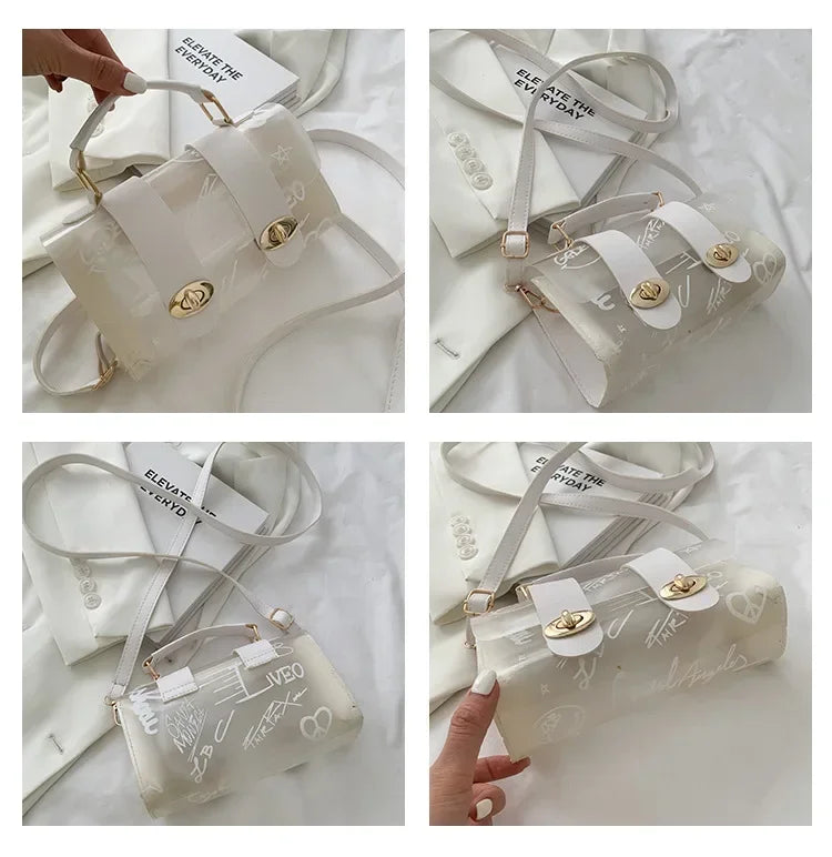 New Women Shoulder Bag PVC Transparent Graffiti Messenger Female Bag Small Designer Handbag Purse Crossbody Bags For Women