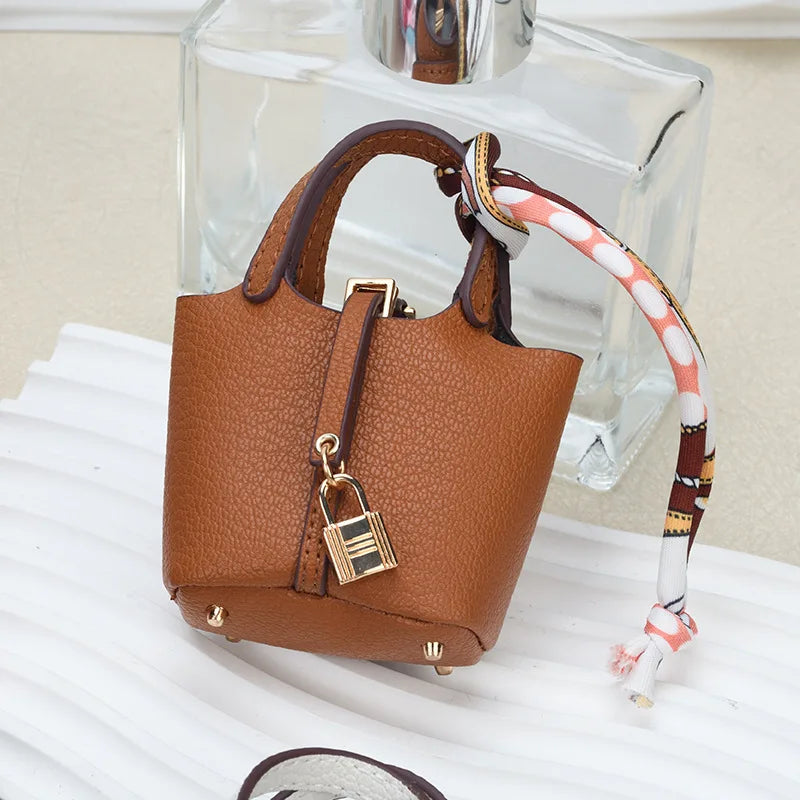 Mini Bag Pendant Car Interior Rearview Mirror Decoration High-End Leather Headphone Bag Coin Purse Multifunctional Keychain