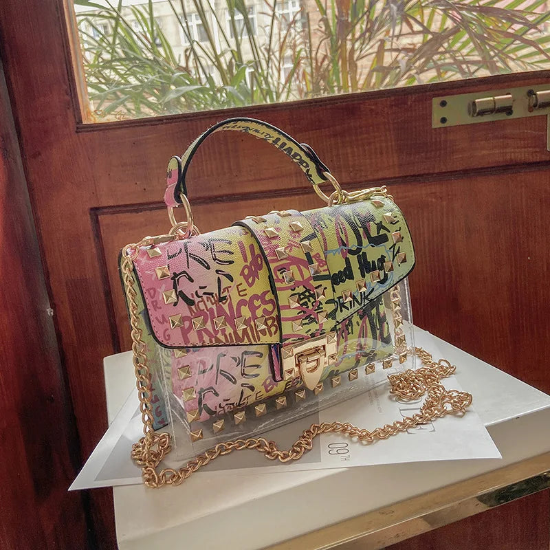 Fashion Shoulder Bag for Ladies High Quality Women Studded Graffiti Crossbody Bags Female Luxury Designer Summer Handbags