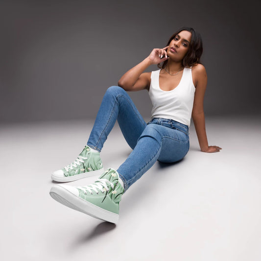 Women's Green Flower High Top Canvas Shoes
