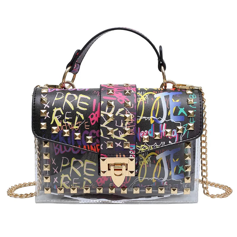 Fashion Shoulder Bag for Ladies High Quality Women Studded Graffiti Crossbody Bags Female Luxury Designer Summer Handbags
