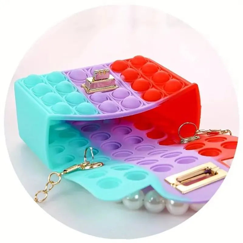 Silicone Love Bubble Jelly Bag, Popper Pressure Relieving Purse, Pop It Handbag With Faux Pearl Handle, Cute Chain Crossbody Bag