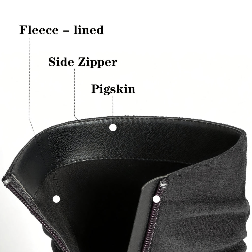 Women's Plain Fashionable Mid-Calf Boots with Zipper for Comfort and Casual Wear, Round Toe in the Middle of Calf