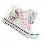real photos Spring autumn student women's canvas shoes cute Hello Kitty high top board shoes men's couple white casual shoes