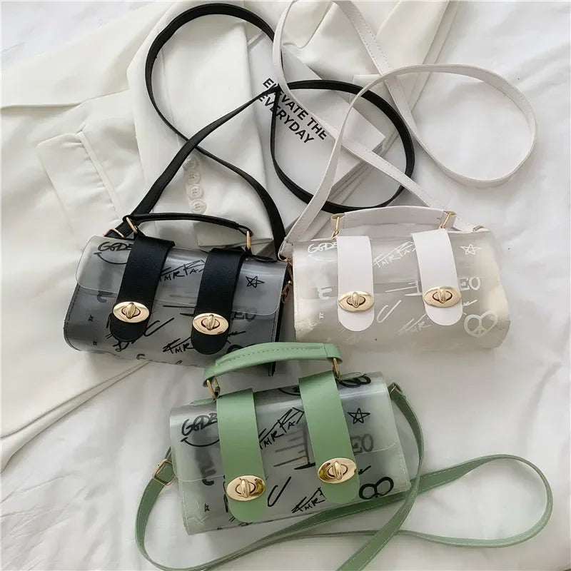 New Women Shoulder Bag PVC Transparent Graffiti Messenger Female Bag Small Designer Handbag Purse Crossbody Bags For Women
