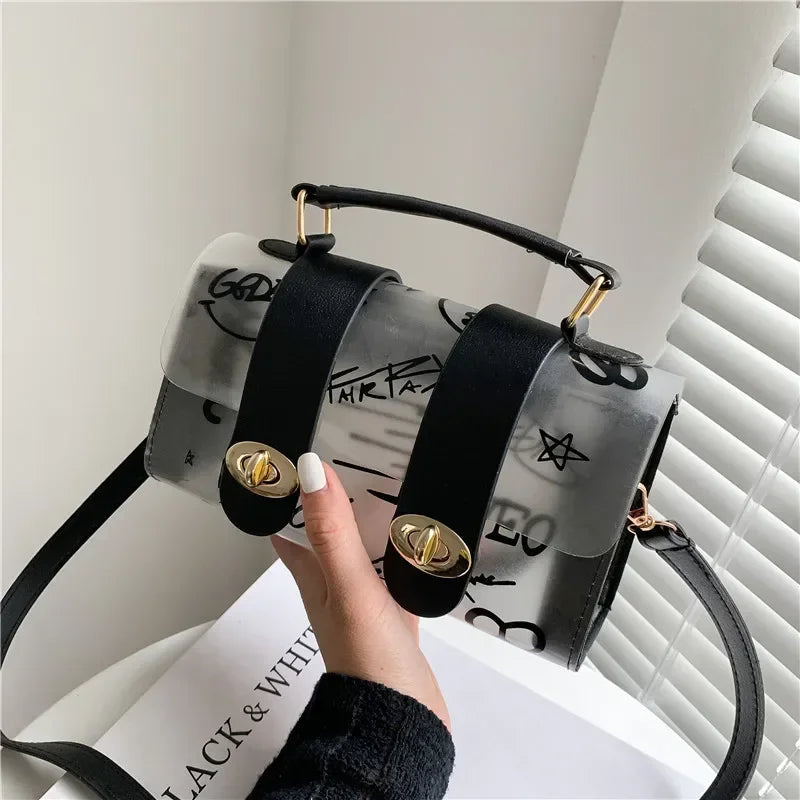 New Women Shoulder Bag PVC Transparent Graffiti Messenger Female Bag Small Designer Handbag Purse Crossbody Bags For Women