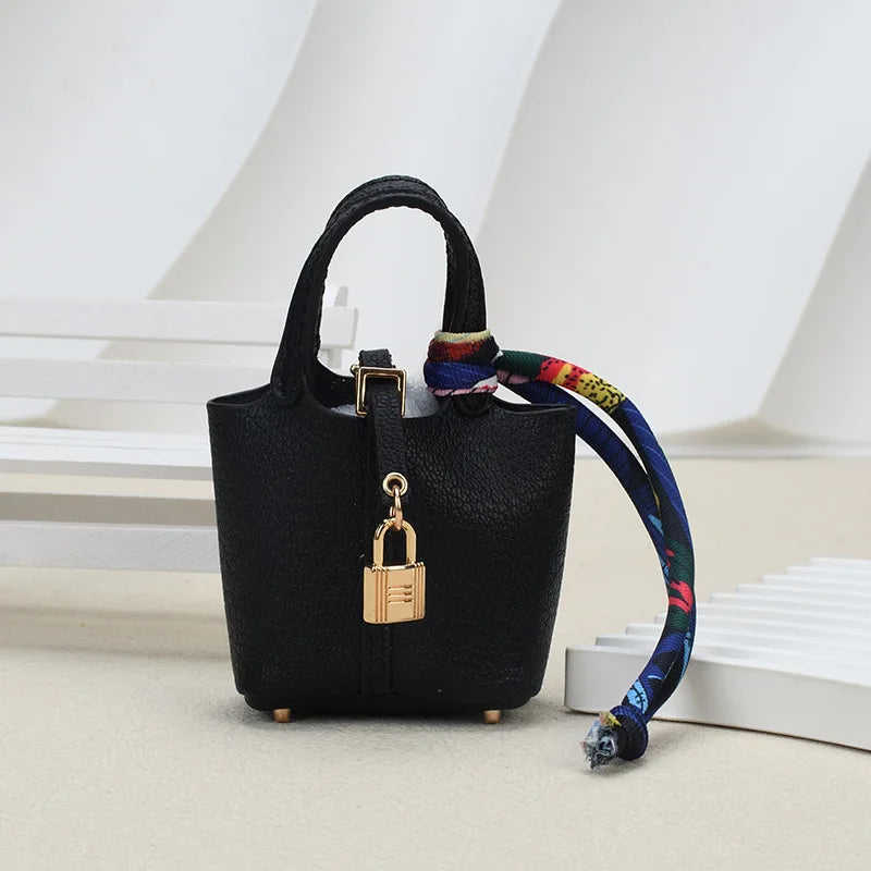 Mini Bag Pendant Car Interior Rearview Mirror Decoration High-End Leather Headphone Bag Coin Purse Multifunctional Keychain