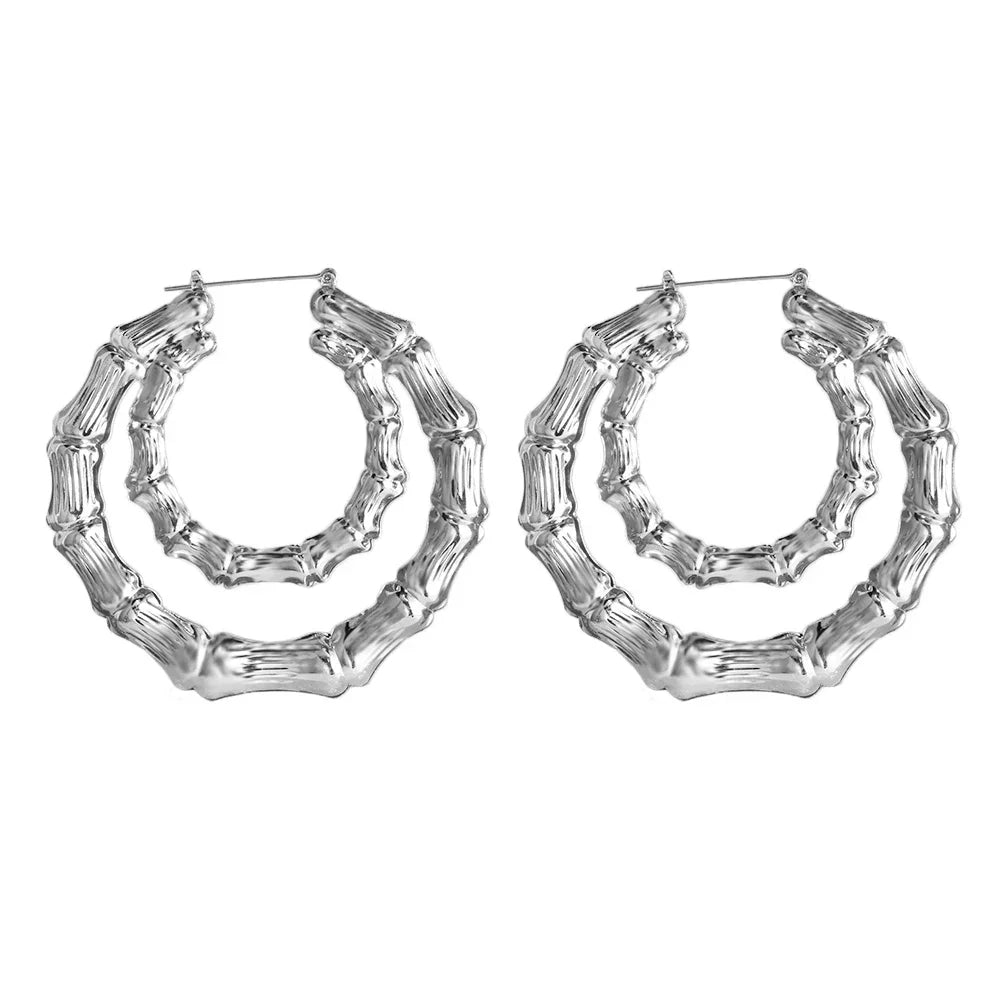 SOHOT Punk Style Bamboo Hoop Earrings Charm Gold Silver Color Letter Sexy Sign Basketball Wives Major Jewelry For Summer Party