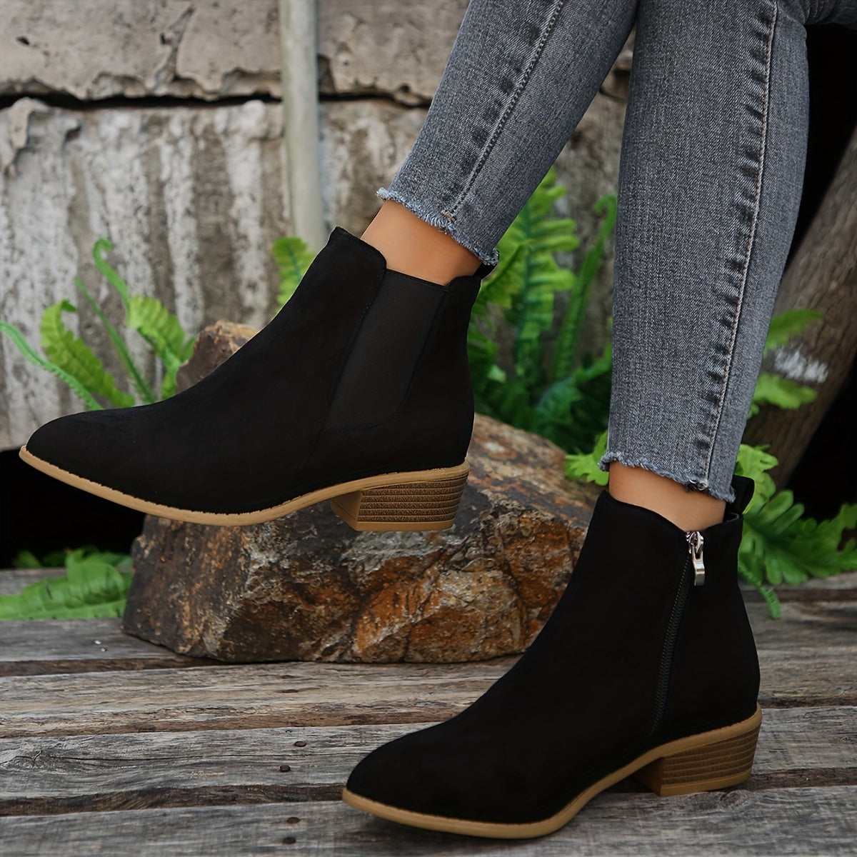 Pointed Toe Ankle Boots with Chunky Heels