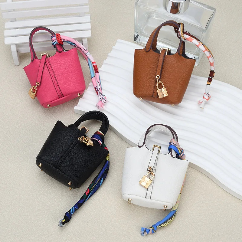 Mini Bag Pendant Car Interior Rearview Mirror Decoration High-End Leather Headphone Bag Coin Purse Multifunctional Keychain