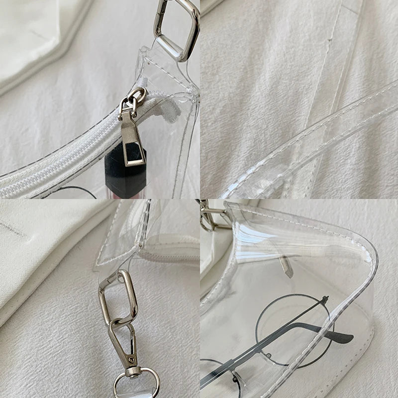 Fashion Vintage Ladies Jelly Solid Color Clear Underarm Bag Casual Women Hobos Handbags Purse Fashion Cell Phone Shoulder Bag