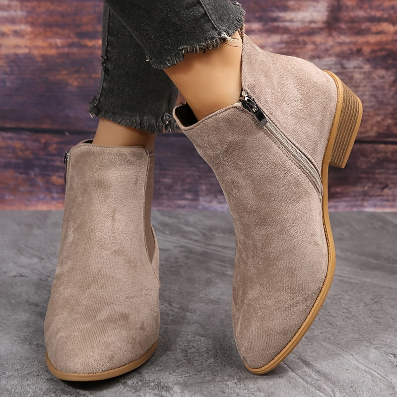 Pointed Toe Ankle Boots with Chunky Heels