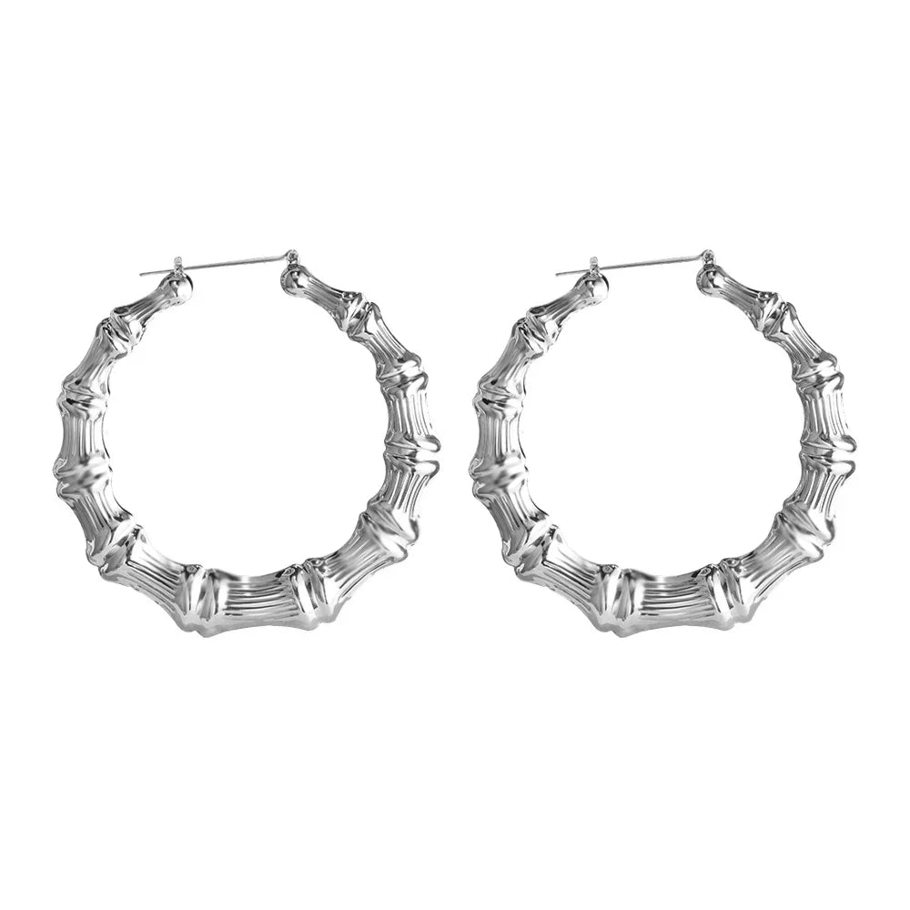 SOHOT Punk Style Bamboo Hoop Earrings Charm Gold Silver Color Letter Sexy Sign Basketball Wives Major Jewelry For Summer Party