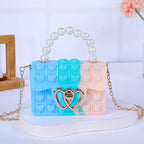 Silicone Love Bubble Jelly Bag, Popper Pressure Relieving Purse, Pop It Handbag With Faux Pearl Handle, Cute Chain Crossbody Bag