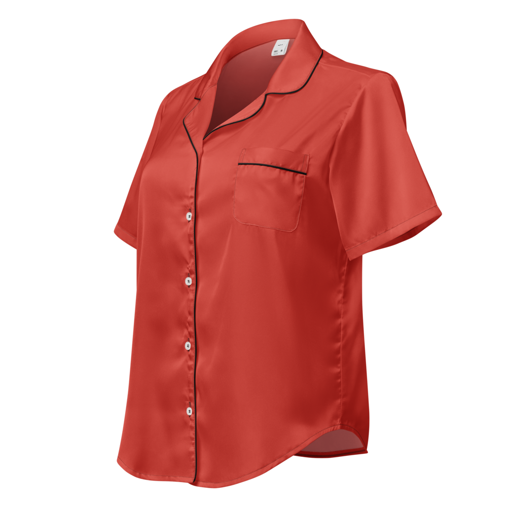 Crimson All-Over Print Women's Short Sleeve Pajama Top