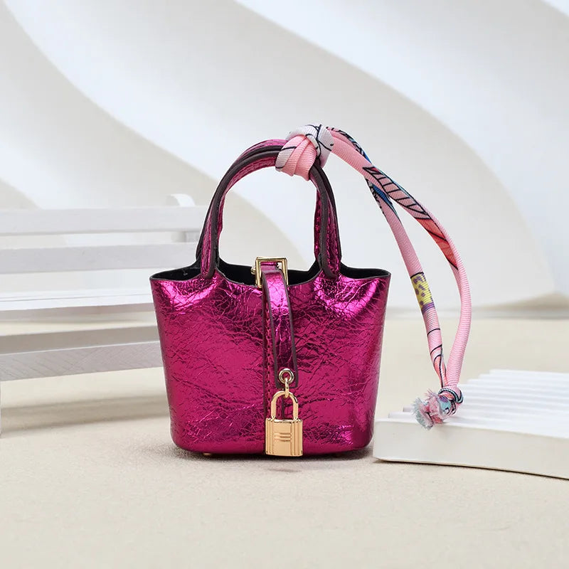 Mini Bag Pendant Car Interior Rearview Mirror Decoration High-End Leather Headphone Bag Coin Purse Multifunctional Keychain