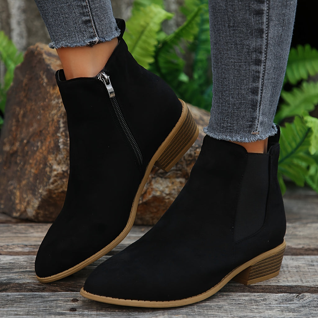 Pointed Toe Ankle Boots with Chunky Heels