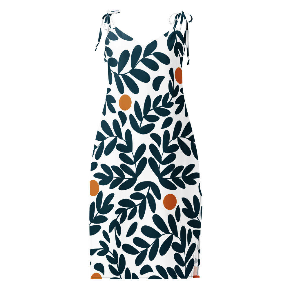Leafy All-Over Print Slip Dress