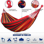 Double Hammock 2 Person Canvas Cotton Hammock with Tree Straps for Patio Garden Backyard Outdoor and Indoor (Red, Blue)