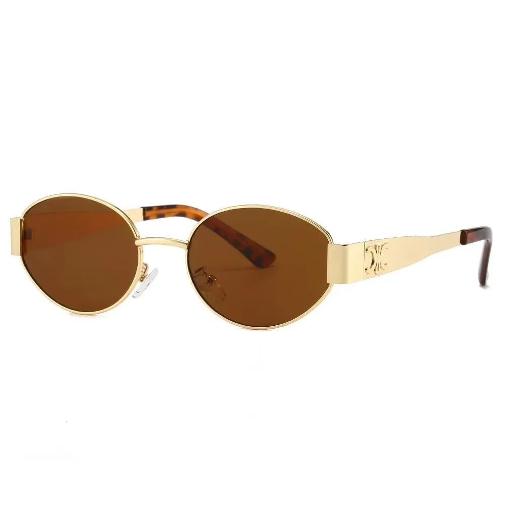 Luxury metal brand men's and women's sunglasses, unisex designer fashion sunglasses, oval shaped unisex fashion glasses