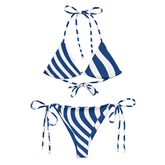 Blue Striped All-Over Print Recycled String Bikini