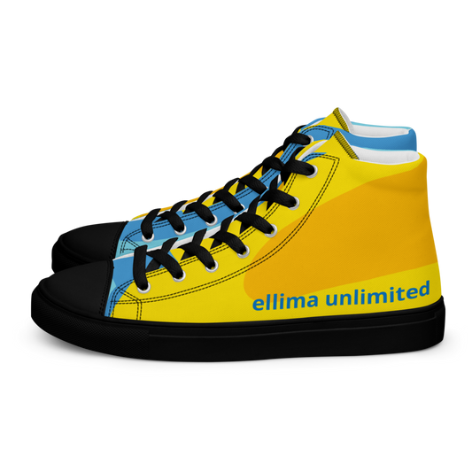 Yellow and Blue Women's High Top Canvas Shoes